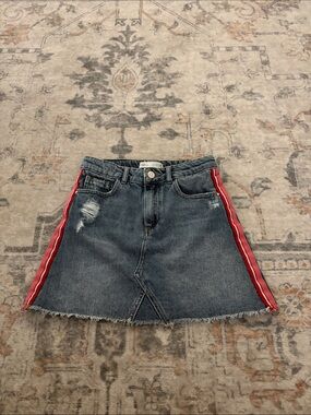 Zara Girls Denim Mini Skirt with Red Side Stripe